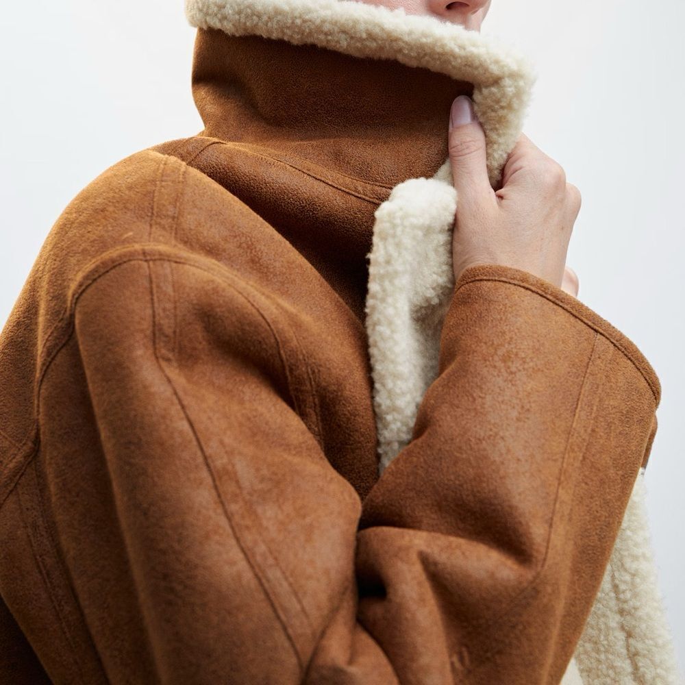 MANGO OVERSIZED SHEARLING-LINED COAT NEW - Picture 4 of 9
